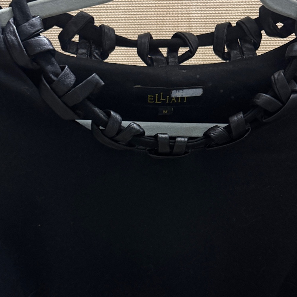 Elliatt Black Top with Woven Trim Neckline